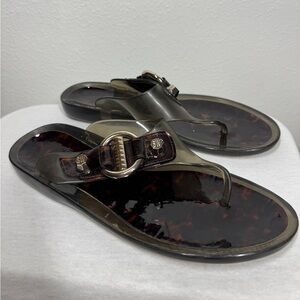 Stuart Weitzman Jelly Thong Tortoiseshell Pattern Brown Black Sandals Size 8
